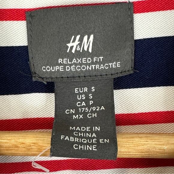 H&M Button Down Shirt Mens S Red White Blue Striped Relaxed Blokecore Retro 90s - Picture 4 of 5